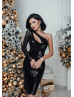 One Sleeve Black Sequin Sexy Cutout Party Dress